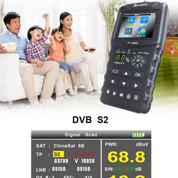 VF-6800 DVB-T2 DVB-S2, DVB-C Satellite Finder Sat Finder Medidor de LCD de 2,4 Pulgadas DVB-T DVB-S Digital de alta definición Satfinder Enchufe de EE.UU.