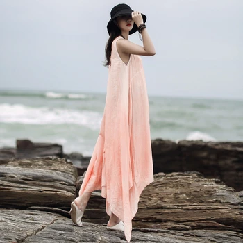 NINI país de las MARAVILLAS de Verano de Algodón Playa Bohemio Vestido de las Mujeres Irregulares Vestido Asimétrico sin Mangas Vestidos de Mujer Vestido de Gran Tamaño