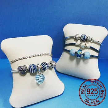 Nueva Plata de ley 925 Perlas de color Azul Cielo, Estrella brillante Encantos ajuste Original de Pandora Pulsera de las Mujeres de la Joyería de BRICOLAJE