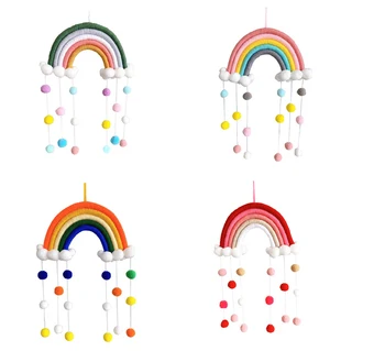 COMPLEMENTOS de Estilo Macramé arco iris en la Nube que Cuelga de la Decoración hecha a Mano Tejida Niños de la Muchacha del Bebé de los Niños de la Sala de Colgante de Pared de la Decoración