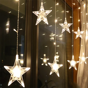 220V Enchufe de la UE 2.5 M led de la Estrella de la Lámpara de Navidad de Hadas Guirnaldas Cadena de la Cortina de Luces al aire libre Para la Fiesta de la Boda de Vacaciones de Año Nuevo Decoración