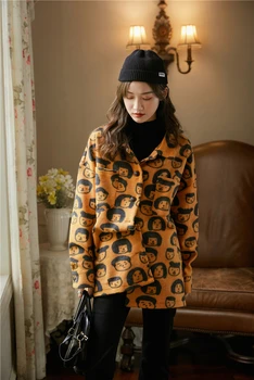 CHEERART Vintage Abrigo de Lana de las Mujeres 2020 Chaqueta de Tweed de color Naranja de Impresión Outwear Diseñador de Abrigos Y Chaquetas de Invierno