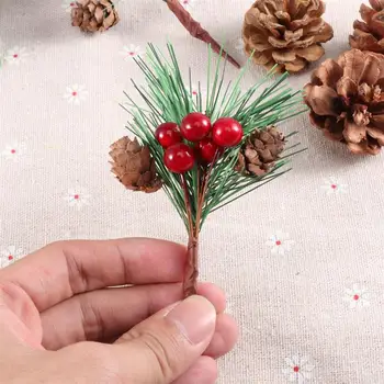10Pcs Mini Simulación de Navidad Pino picadores de Tallos Artificial Creativo de agujas de Pino Berry Planta para la Fiesta de Navidad de la Decoración del Hogar