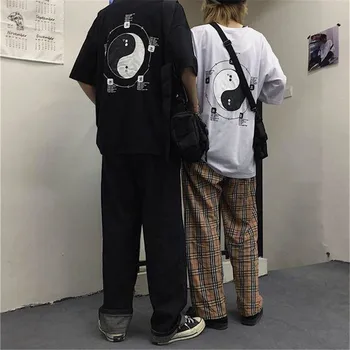 Corea Harajuku BF Impreso Camiseta de las Mujeres de los Hombres de Verano Ins Hip Hop Suelto Oversize de Camisetas de los Hombres Casual de la Camiseta de la Ropa de los Varones