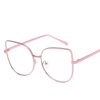 Pink cat eye Gafas transparentes de Metal Gafas de montura de la moda Óptica de Gafas de Lente Transparente de las Mujeres a los Hombres Falsos Gafas de Mujer UV400