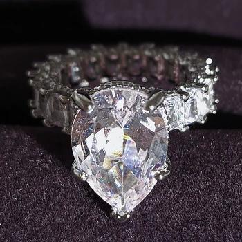 2021 nueva de lujo de pera de la plata esterlina 925 anillo de compromiso para las mujeres de la señora aniversario de regalo de la joyería al por mayor R5879