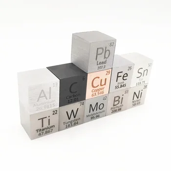 Elemento Cubo Conjunto de 25.4 mm 1 Pulgada de Metal de la Destilación de la Masa Molar Densidad Periódico de la Colección de Cu Plomo Bi Sn Al Titanio Tungsteno Mo