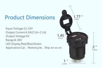 5V 4.2 Dual USB Cargador de Enchufe de Toma de corriente con Cable de 12V/de 24V LED resistente Voltímetro Digital para el Coche de el Barco de la Motocicleta Camión