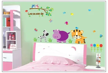 De dibujos animados de león mariposa búhos animal zoo etiqueta engomada de la pared de la habitación de los niños 9046 Selva salvaje decorativos vivero desmontable de pvc wall decal