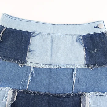 Patchwork Y2K de Talle Alto, pantalones Vaqueros Faldas para Mujer Azul de la Moda Flaco Bodycon Mini Corto de la Falda de las Señoras de la Calle de los 90