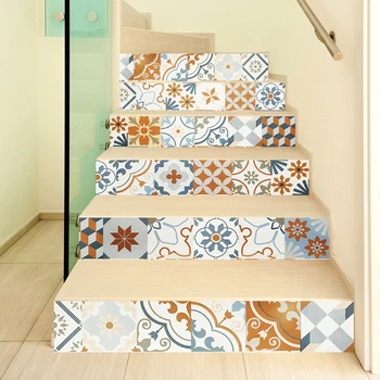 6Pcs Flor de Azulejo de Piso de la Escalera de la etiqueta Engomada Impermeable Mural Calcomanías de Arte papel pintado de la Decoración
