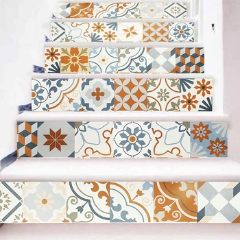 6Pcs Flor de Azulejo de Piso de la Escalera de la etiqueta Engomada Impermeable Mural Calcomanías de Arte papel pintado de la Decoración