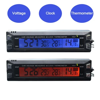 3 en 1 Coche Automática Digital Termómetro Voltímetro Reloj Voltios Monitor de Temperatura de 12V al aire libre piscina Cubierta LCD Naranja/luz de fondo Azul