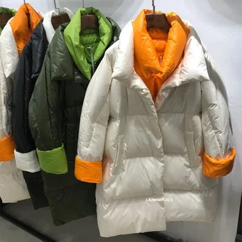 Coreano de Invierno abrigo acolchado chaqueta Mujeres abajo cubren 2020 de la Moda de Invierno de Nueva Pato Blanco Abajo Bufanda Larga Suelta Más el Tamaño de la Capa Gruesa YRF262