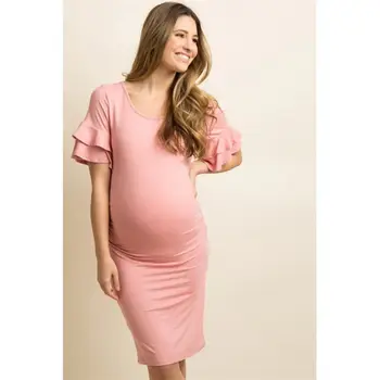 Las Mujeres embarazadas Fuera del hombro Vestido de Volantes Casual Vestido de Maternidad de la Madre de Ropa de Maternidad