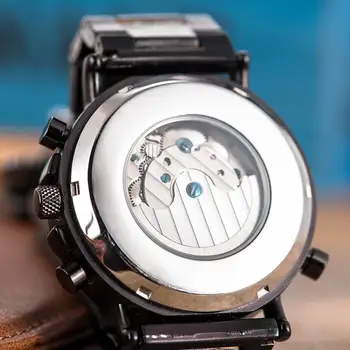 часы мужские Relojes de los Hombres PÁJARO BOBO de Madera Mecánico Automático reloj de Pulsera de Lujo de la Moda de las Manos Luminosas Cronógrafo Caja de Regalo