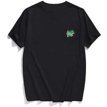 Hombres T Shirt la Marca de Moda de verano de bolsillo de dinosaurios impreso t-shirt para hombres para mujeres camisetas Hip hop tapas divertidas camisetas de algodón