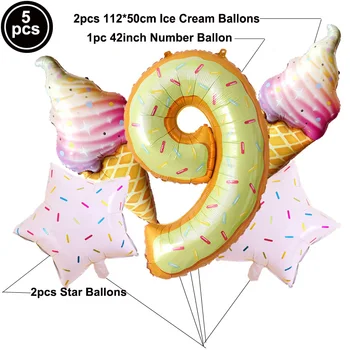 5pcs Donut Globos metálicos de la Boda de la Fiesta de Cumpleaños Decoración de Bolas de Helado de Estrellas Digital Número Niño de la Ducha del Bebé Globos Juguetes Suministros