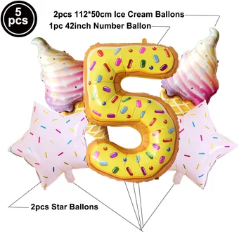5pcs Donut Globos metálicos de la Boda de la Fiesta de Cumpleaños Decoración de Bolas de Helado de Estrellas Digital Número Niño de la Ducha del Bebé Globos Juguetes Suministros