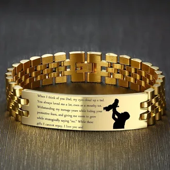 Vnox Te Amo PAPÁ Pulseras de Oro de Acero Inoxidable de Tono Eslabón de la Cadena de pulsera masculina Personalizado DIY Grabado el Nombre de el Amor Info Regalos