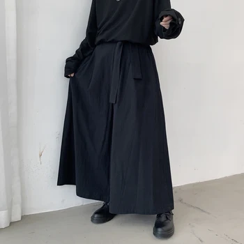 Los Hombres De Japón Estilo Suelto Casual Negro Kimono Ancho De La Pierna Del Pantalón Masculino De Las Mujeres Ropa De Hip Hop Punk Gótico De La Cinta Harén Falda Pantalón