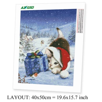 AZQSD Diamante Pintura de Navidad Gato de punto de Cruz Cuadrado Completo/Ronda de Perforación de Regalo Bordado de Diamantes Animal Nieve Mosaico hecho a Mano