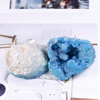 Exquisito cuerno de la abundancia natural de la cueva de cristal de ágata de Galvanoplastia azul de la decoración feng shui fortuna de piedra original