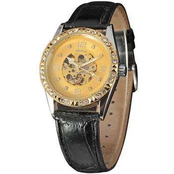 50pcs/lot ganador-D265 de lujo esqueleto reloj de cristal de alta calidad de ganador del reloj mecánico reloj de cuero de los mayoristas ganador del reloj