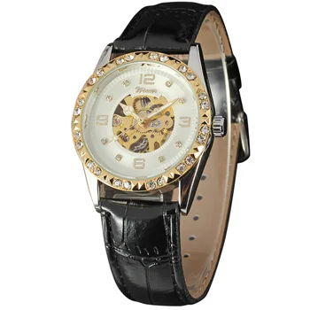 50pcs/lot ganador-D265 de lujo esqueleto reloj de cristal de alta calidad de ganador del reloj mecánico reloj de cuero de los mayoristas ganador del reloj
