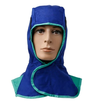 Azul Lavable Retardante de Llama Casco Comodidad de Soldadura Cuello de la Cara Protección de la Campana de la Práctica de la Soldadora de la Cabeza Tapa de 410mm