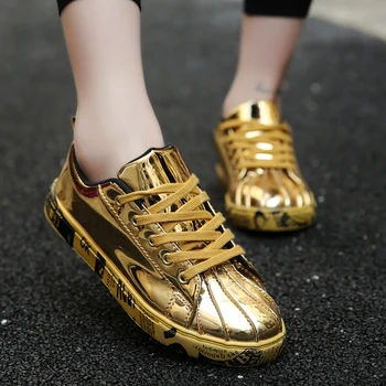 LOBO QUE se 2020 Populares de Oro Brillante de Parte de los Hombres Casual Zapatos Unisex Hip hop zapatos de Baile Masculino de Gran Tamaño de los Zapatos de Tenis Masculino X-056