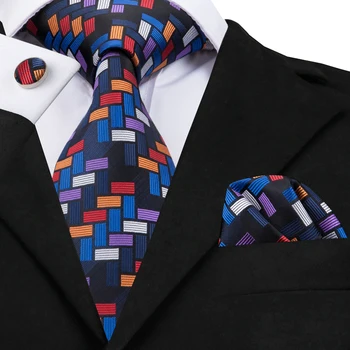 SN-1688 Hi-Corbata para Hombre Lazos de Lujo hechos a Mano Geométricas Corbata de Seda Tejida Corbata Para los Hombres de Negocios de la Boda con Cuello de Lazo Gemelos Cuadrados