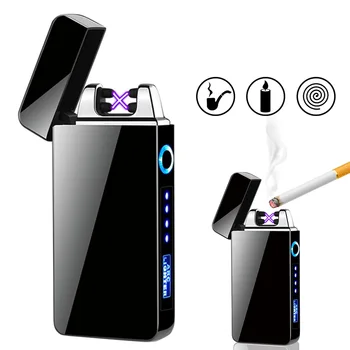 De huellas dactilares de Inducción USB Encendedor de Doble Arco Eléctrico Recargable Encendedor de Fumar sin Llama de Cigarrillos a prueba de viento Encendedor de Cigarrillos