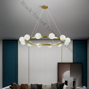 Moderna creativa bola de cristal anillo de oro LED lámparas de araña Nórdicos interior del hogar sala de estar luces Colgantes dormitorio estudio de la lámpara colgante