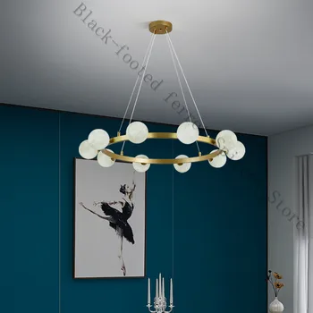 Moderna creativa bola de cristal anillo de oro LED lámparas de araña Nórdicos interior del hogar sala de estar luces Colgantes dormitorio estudio de la lámpara colgante
