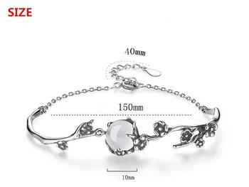 925 de la plata esterlina de la moda retro estilo de la flor del Ciruelo de flor de piedra de ópalo damas'bracelets de la joyería femenina pulsera de regalo barato