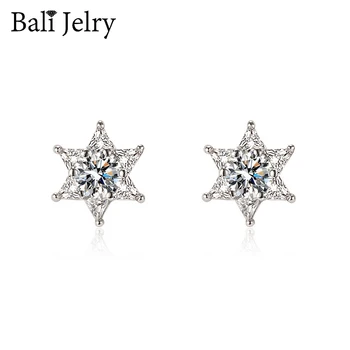Bali Jelry de Plata 925 del Encanto de la Joyería de los Pendientes para las Mujeres Estrella de Seis puntas en Forma de Piedras de Circón Perno del Pendiente de los Accesorios de la Boda