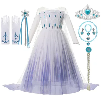 Elsa 2 Snow Queen Dress up para las Muchachas Con la Princesa de Accesorios Peluca Disfraz de Niño de Halloween Cosplay de Invierno de Hielo de Elsa Blanco Vestido de Fiesta
