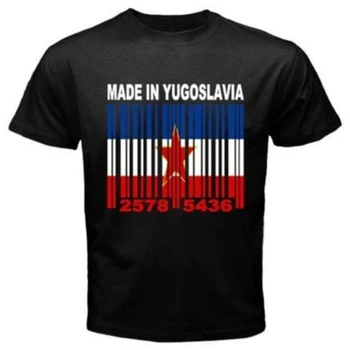 Hecho En Yugoslavia, Los Croatas, Los Serbios De Serbia Macedonia De Código De Barras De La Bandera Negro T-Shirt Yg1 De Ropa Casual De La Camiseta