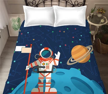 Ropa de cama Hoja Universo Espacio Impreso de dibujos animados de Niño de Cama Plana de la Hoja de Establecer para los Niños de la Sala de Astronomía Tema de la Casa Ropa de cama Plana de la Hoja
