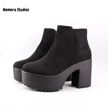 Hemera Estudios básicos de tobillo botas Mujer 2020 inverno con plataforma gruesa botas de tacón alto de las mujeres de nuevo con varios colores de talón