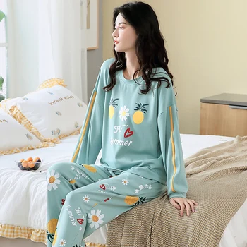 Otoño Invierno de Algodón de dibujos animados de los Pijamas de Mujer Pijamas de manga Larga ropa de hogar ropa de dormir de Más el tamaño de la Casa, Ropa de Noche, traje de Mujer