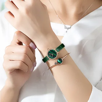 2021 NUEVO de Cuarzo de Japón de Malaquita Verde de línea de Diamantes de Lujo de las Señoras Reloj de Cuero Genuino Impermeable de las Mujeres de diamantes de Imitación Relojes