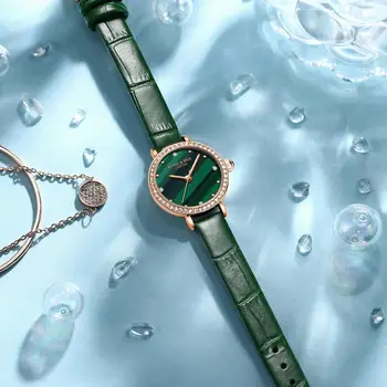 2021 NUEVO de Cuarzo de Japón de Malaquita Verde de línea de Diamantes de Lujo de las Señoras Reloj de Cuero Genuino Impermeable de las Mujeres de diamantes de Imitación Relojes