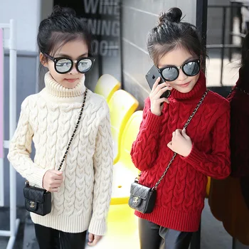 Chica nueva de la Primavera y el Otoño coreano de Color Sólido Suéter de cuello de Tortuga Tridimensional Suéter de las Niñas