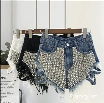 NANCYLIM Remache Caliente Pantalones de las Mujeres 2020 Verano Nueva Vaqueros Cortos de Señora Sexy Cintura Alta del Club Jeans Cortos Feminina