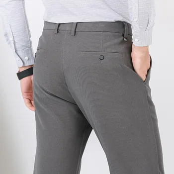 El Trabajo de los hombres Pantalón de Vestir Mediados de la Cintura Simple Cómodo Pantalon Homme Otoño Macho Color Puro Micro Elastic Pantalones Casual de Negocios