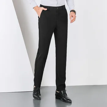 El Trabajo de los hombres Pantalón de Vestir Mediados de la Cintura Simple Cómodo Pantalon Homme Otoño Macho Color Puro Micro Elastic Pantalones Casual de Negocios