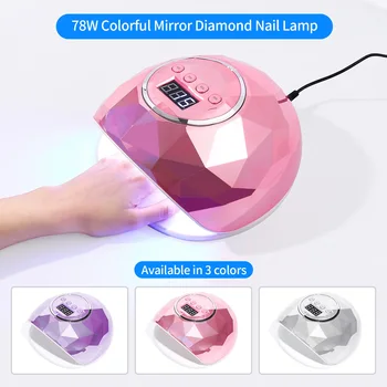 78W Lámpara UV Secador de Uñas de colores Espejo de Diamante del Clavo de la Lámpara Pro UV 39LEDs de Uñas de Gel de secado Rápido Dispositivo para la Manicura Temporizador de la Pantalla LCD