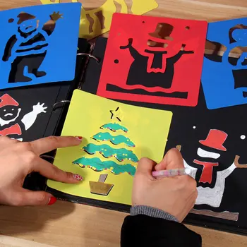 12PCs/lot 15x14cm de Pintura para Niños Plantilla de Tarjeta de Navidad DIY Estampación en Relieve Álbum de Papel a los Niños Hueco Dibujo de Plantillas